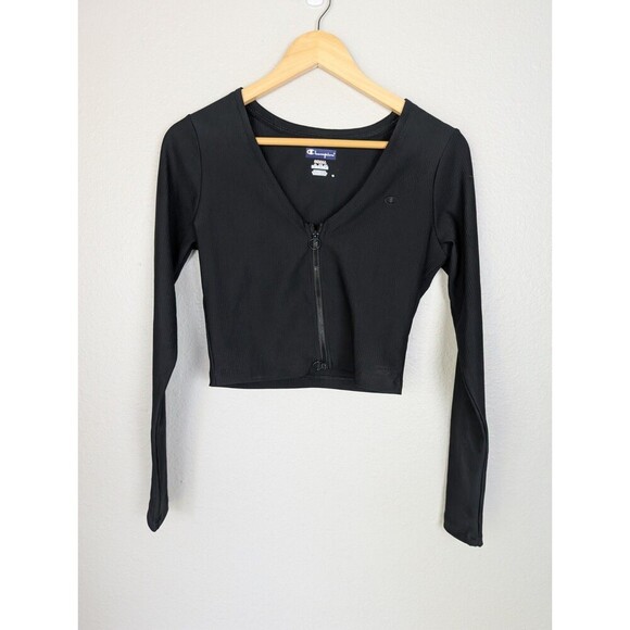 NWOT Champion Cropped Ribbed Zip Up Jacket Top Vneck Sz S 176 - Picture 1 of 6